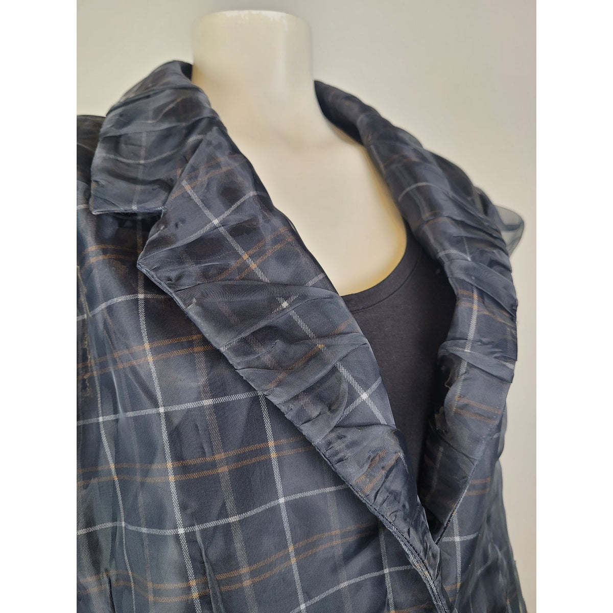 By Anthropologie Tulle Overlay Plaid Blazer Sheer Tulle Puff Sleeves Sz M