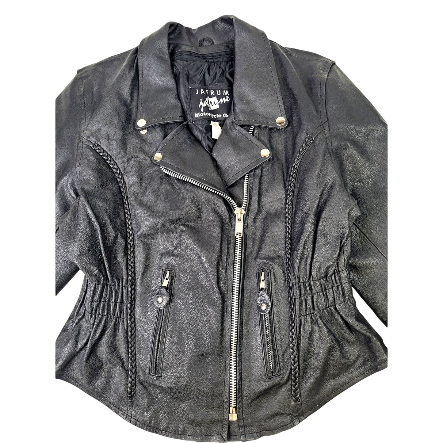 Vintage Jafrum Cinched Waist Leather Motorcycle Jacket Women's Sz L/XL