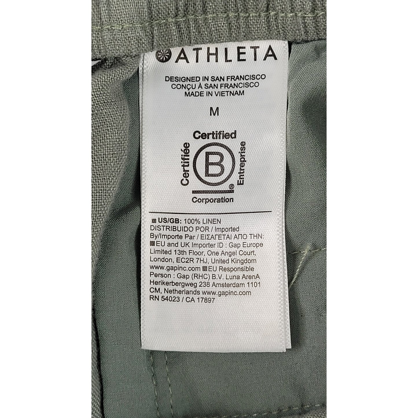 Athleta Sage Green 100% Linen Wide Leg Pants Women's Sz M