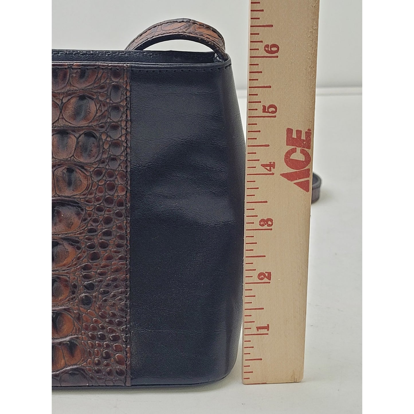 Vintage Brahmin Crossbody Bag in Two-Tone Black & Brown Croc Embossed Leather