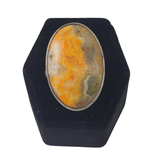Sterling Silver Large Oval Yellow Bumble Bee Jasper Ring | Sz 6