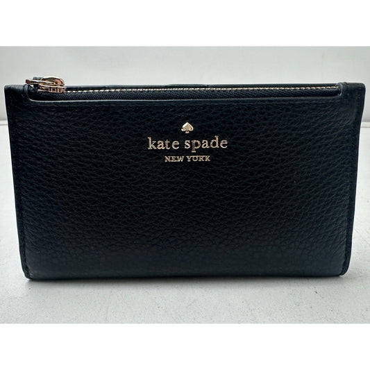 Kate Spade New York Leila Black Pebbled Leather Small Slim Bifold Wallet
