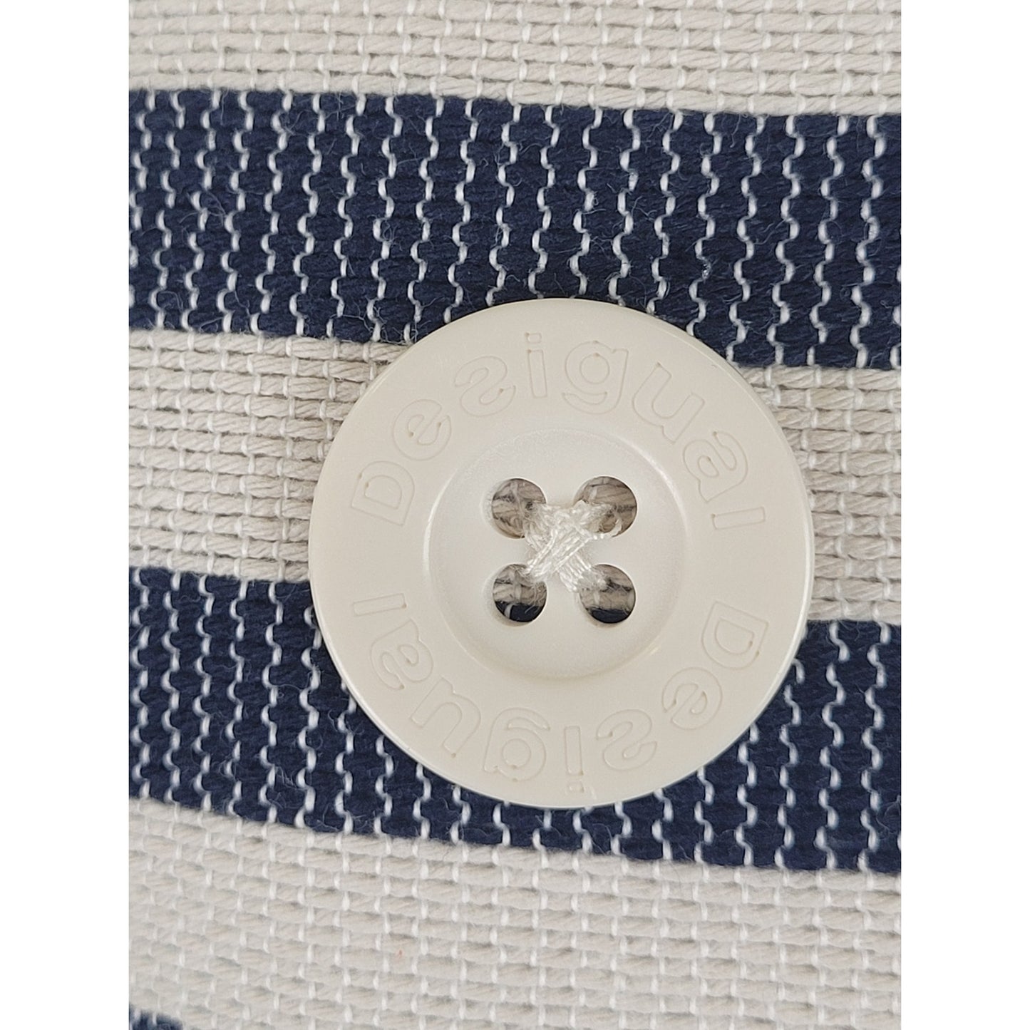 Desigual Mencia Blue & White Striped Double Breasted Blazer Floral Print Sz 38