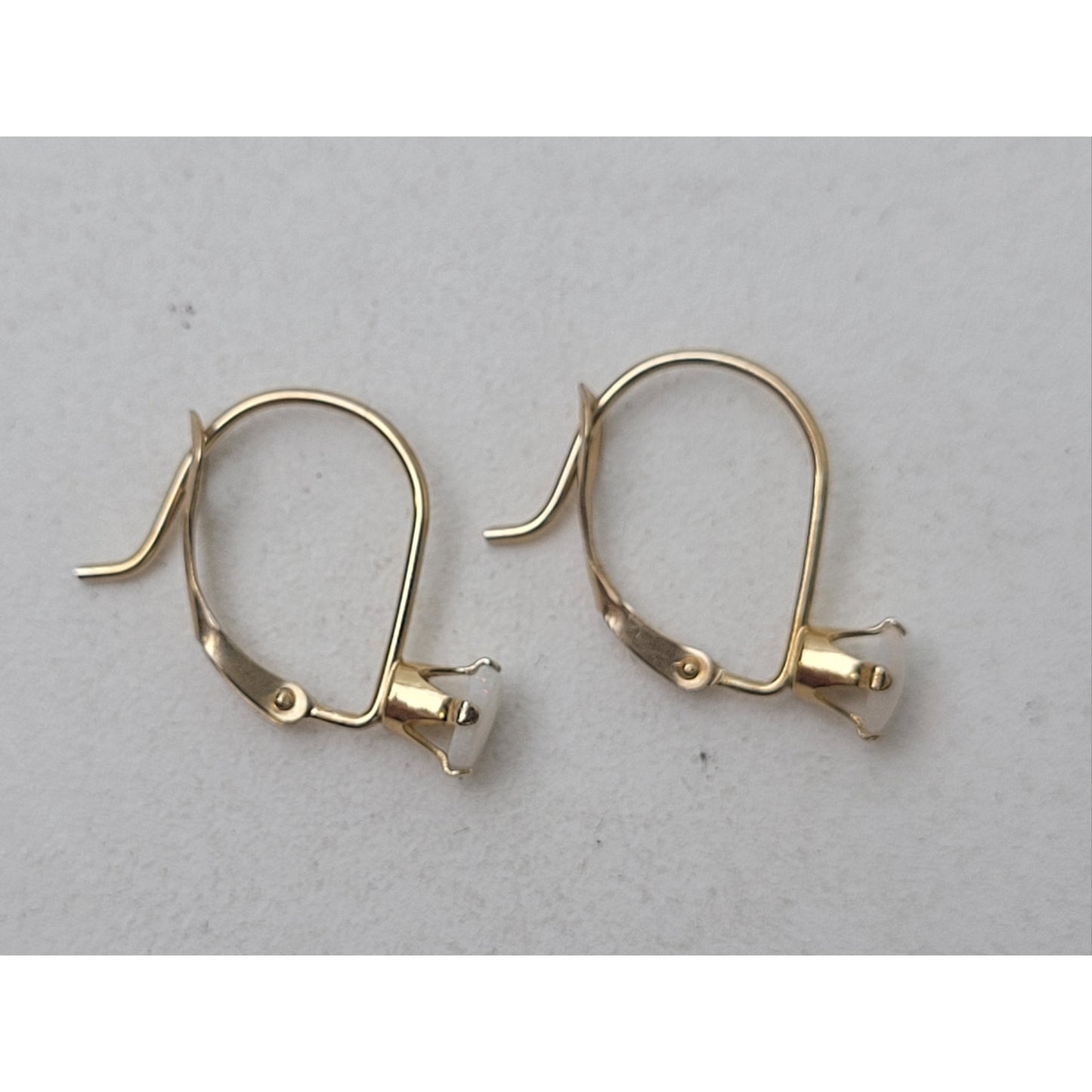 VTG 14K Yellow Gold Opal Dangle Drop Earrings in Box | 15mm Drop