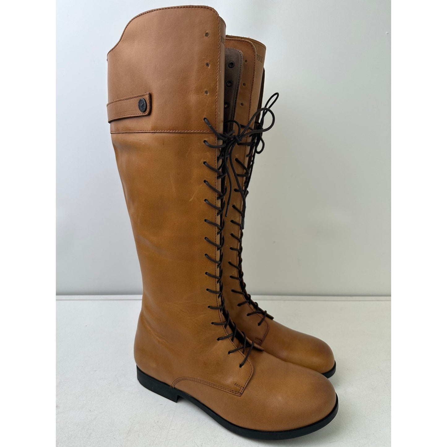 Birkenstock Longford Knee-High Cognac Leather Lace-Up Riding Boots Women's Sz 39