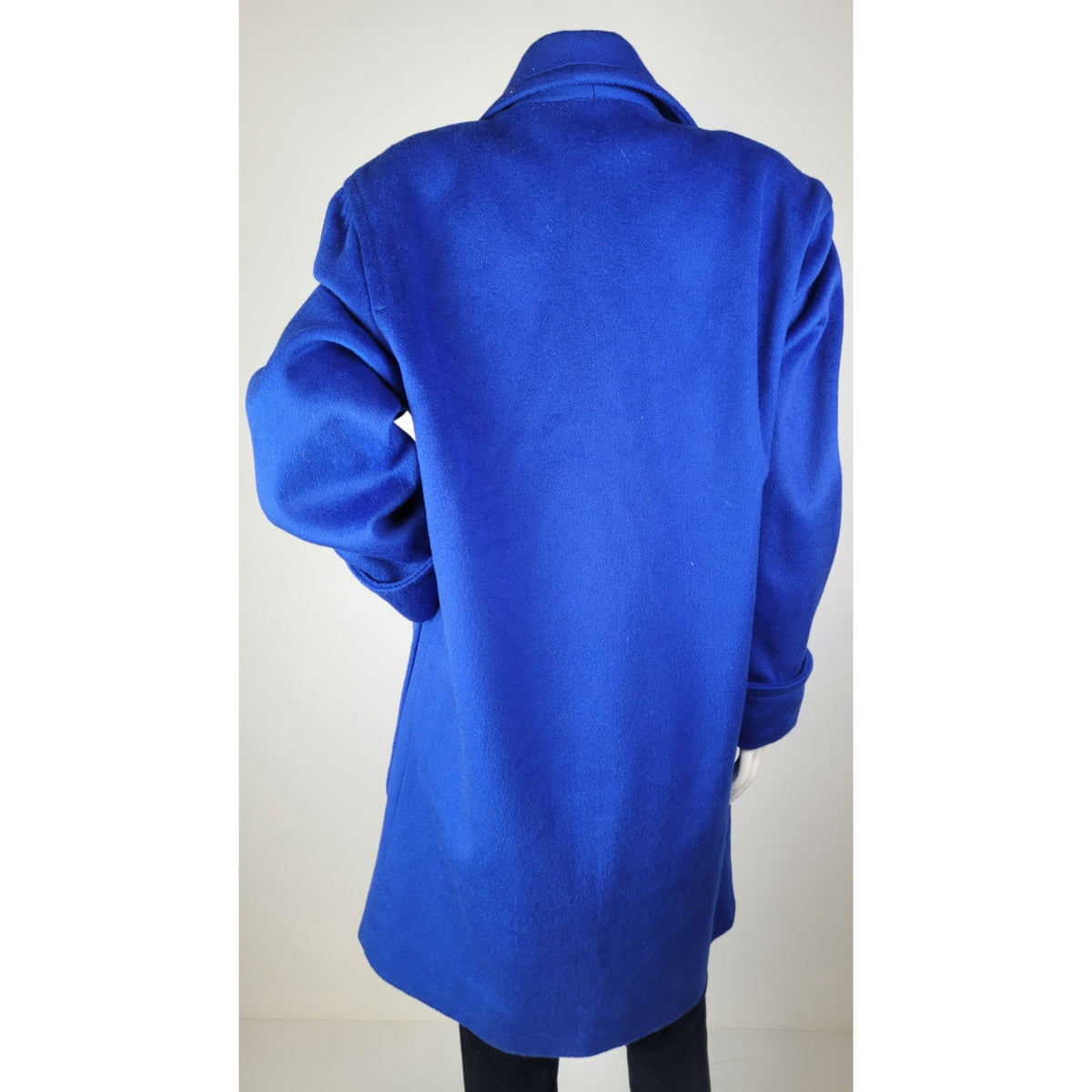 Vintage 1980s Cobalt Blue Double-Breasted Wool Overcoat Gold-Tone Buttons Sz M/L
