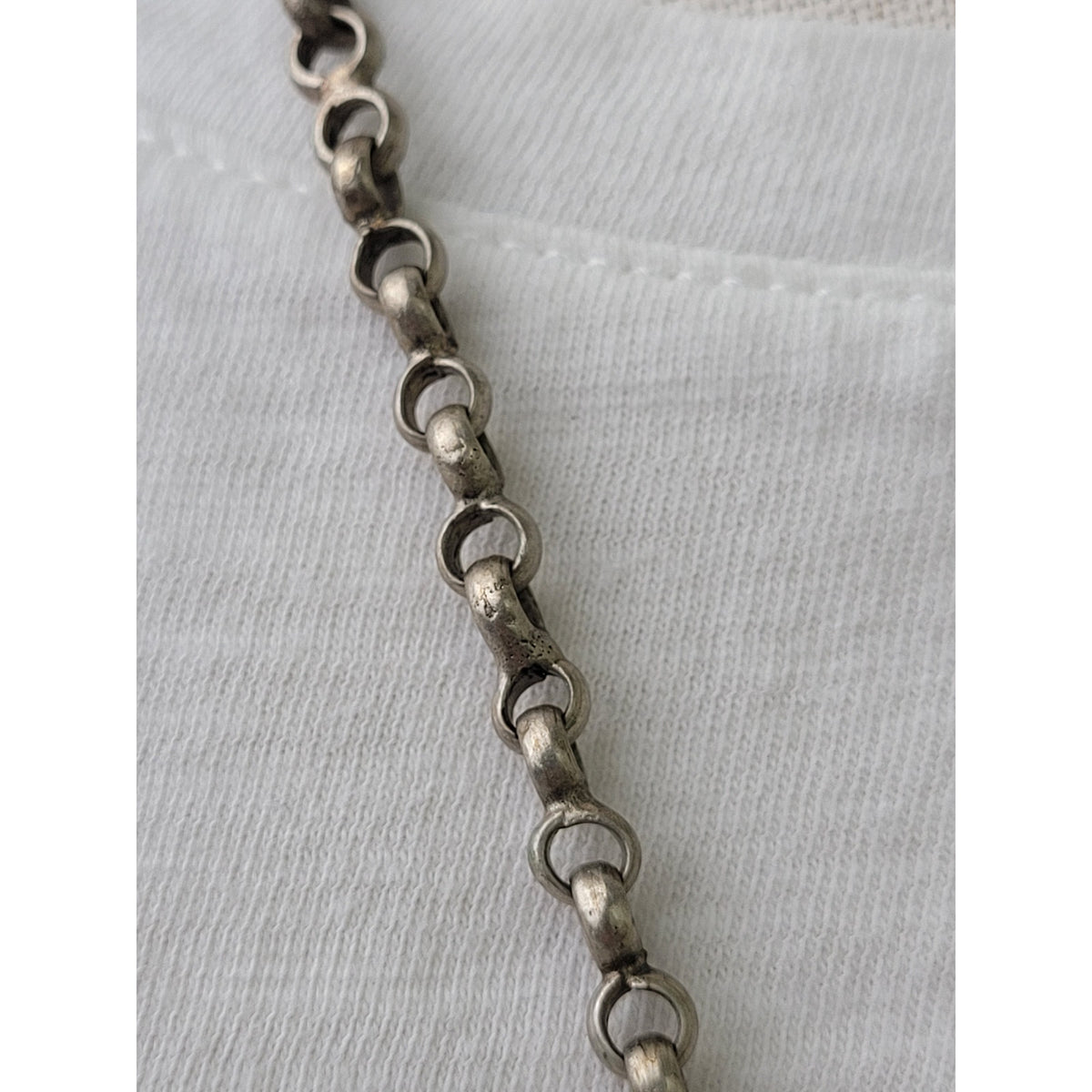 Vintage Sterling Silver Jerusalem Cross Green Stone Pendant on Thick Rolo Chain