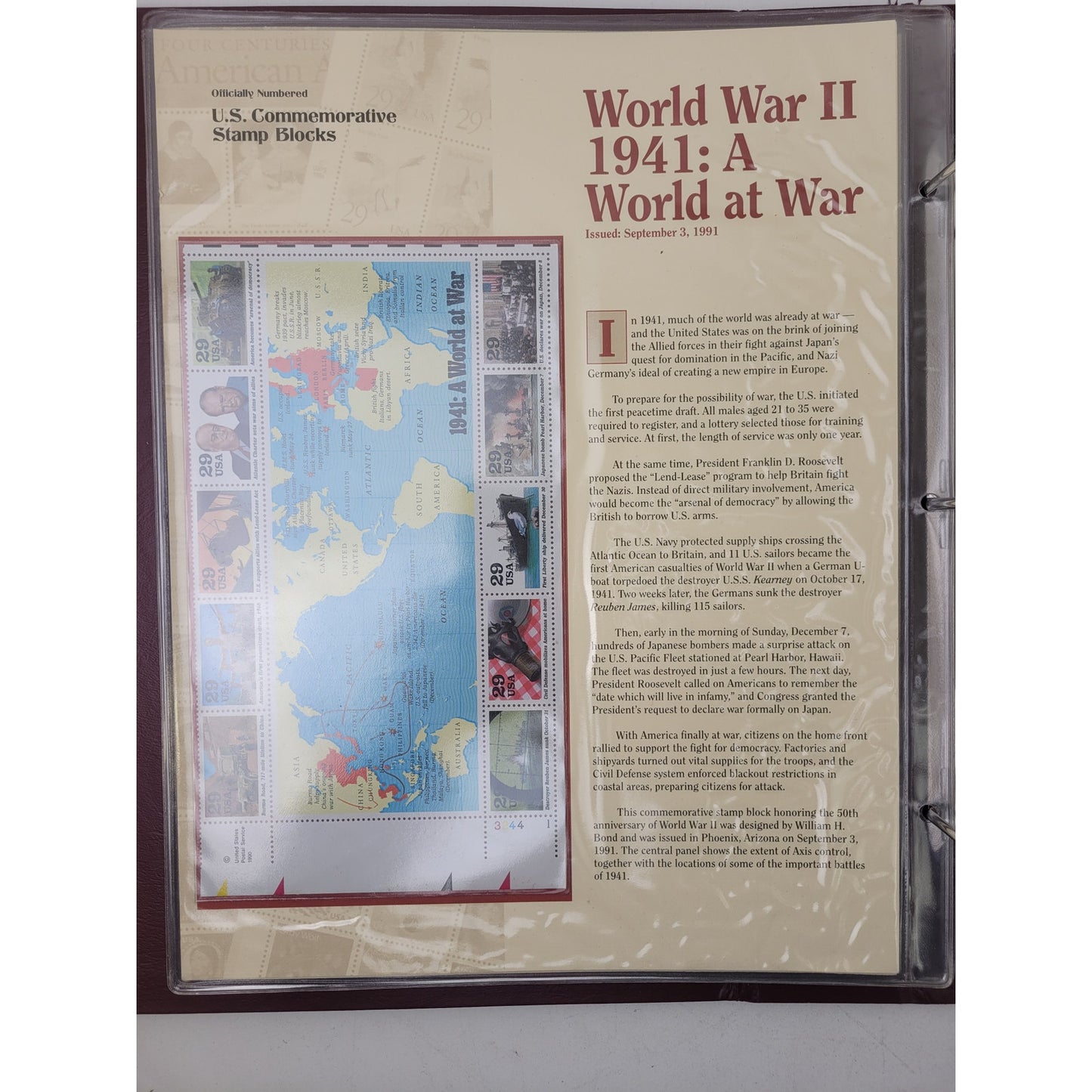 Vintage 1990-1999 Officially-Numbered U.S. Commemorative Stamp Blocks Album