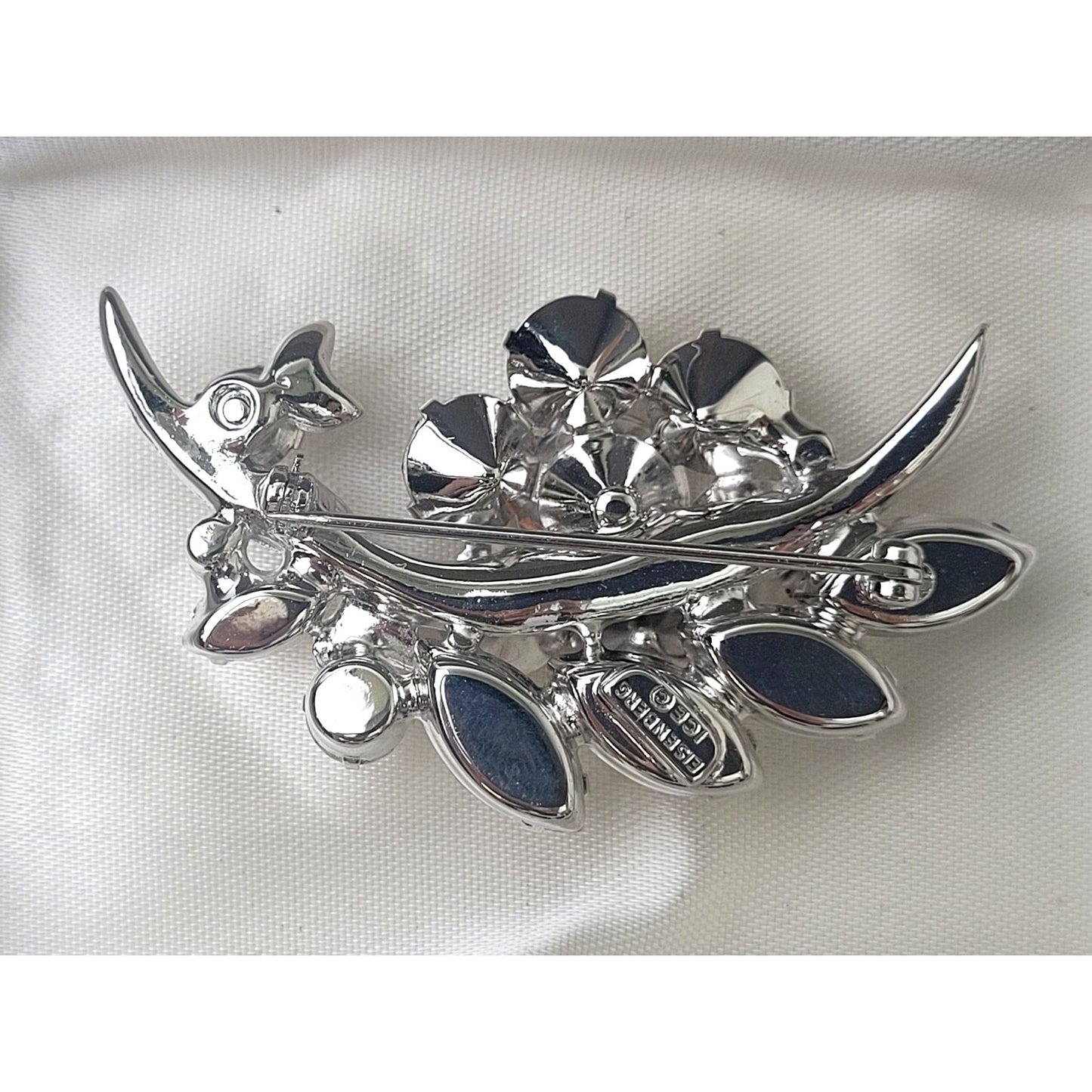 Vintage Signed Eisenberg Rhinestone Flower Spray Brooch in Branded Box
