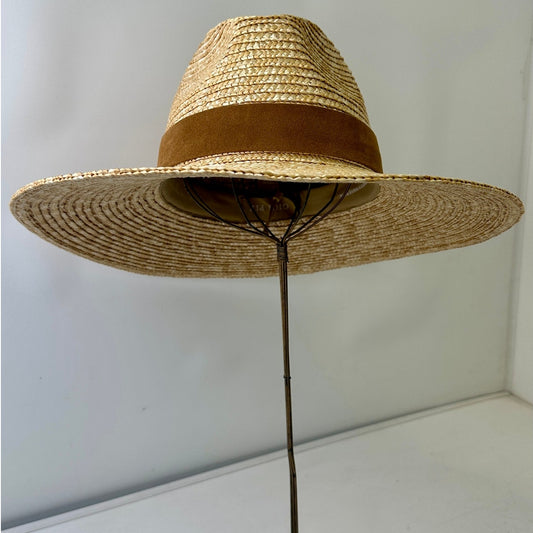 NEW Gigi Pip Isla Wide-Brim Straw Fedora Hat with Suede Band