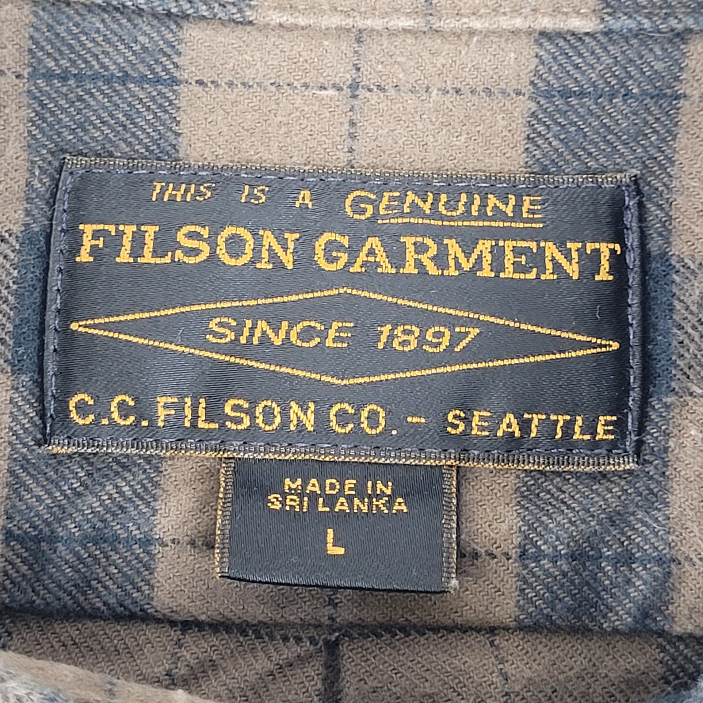 Filson Alaskan Guide Flannel Shirt Brown & Black Plaid | Men's Sz L
