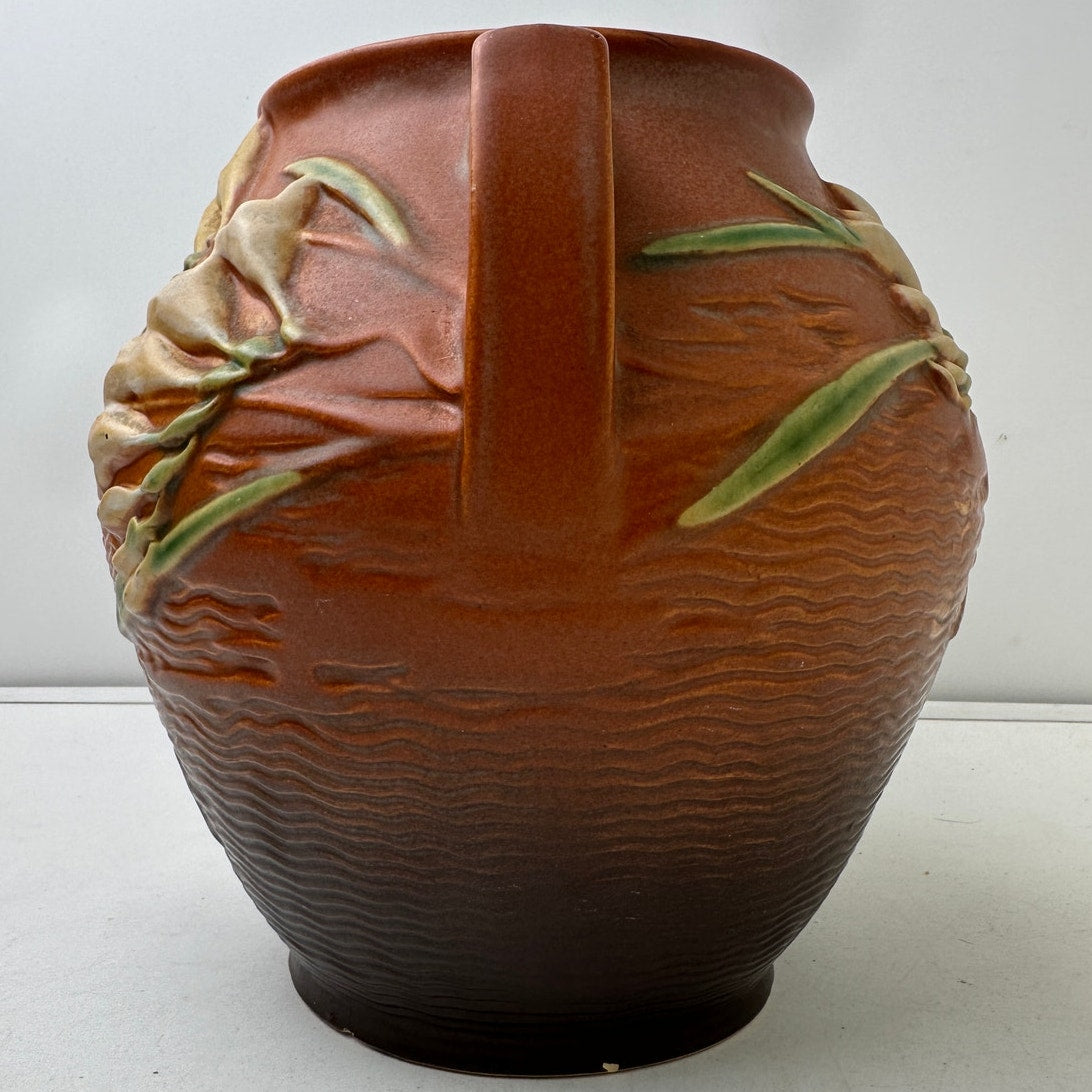 Vintage Roseville Freesia Art Orange Pottery Double-Handled Vase