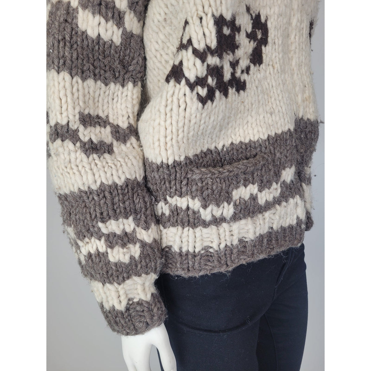 Vintage Heavy-Knit Wool Cowichan Style Zip-Up Sweater w Matching Toque Sz XS