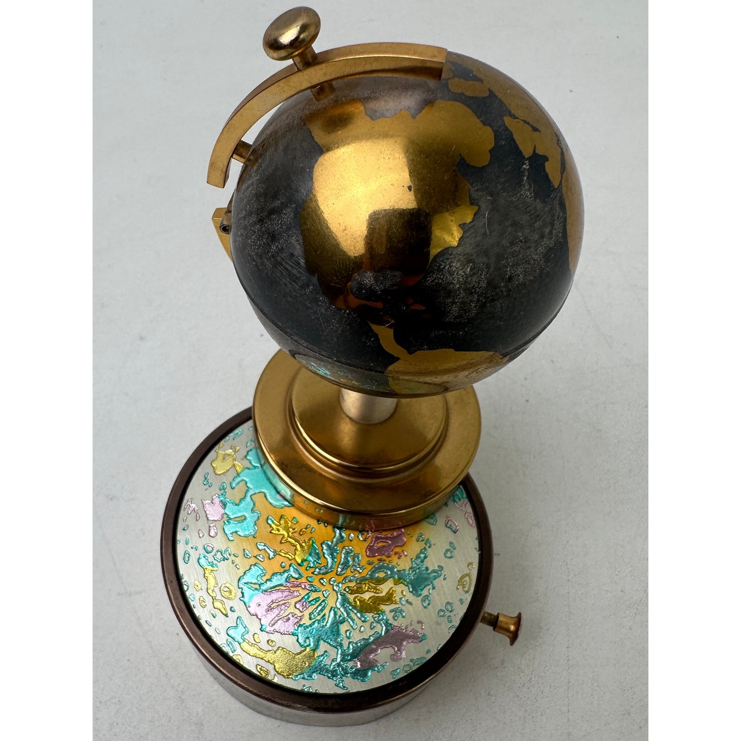 Vintage Mid-Century Brass Spinning Music Box Globe Table Lighter