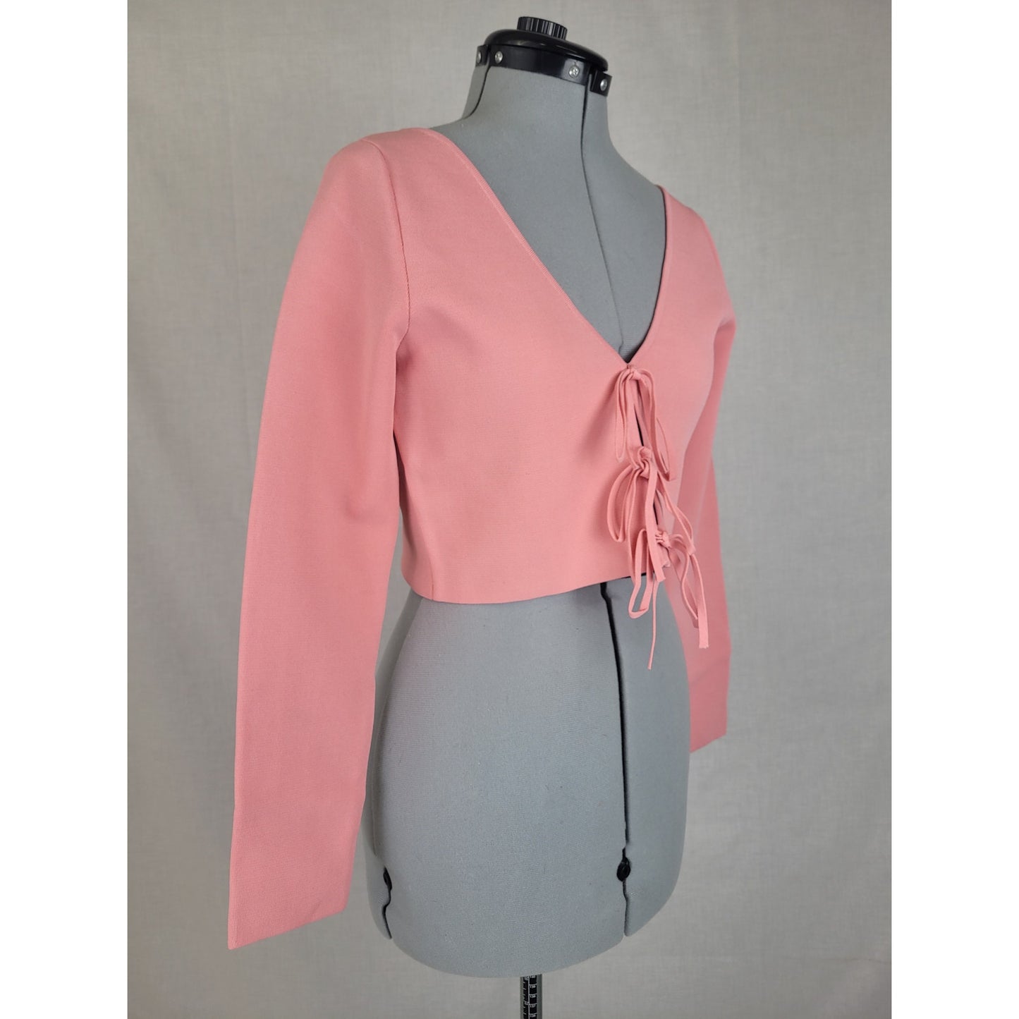 Alice + Olivia Front Tie Pink Rose Cropped Cardigan Women's Sz L NWT