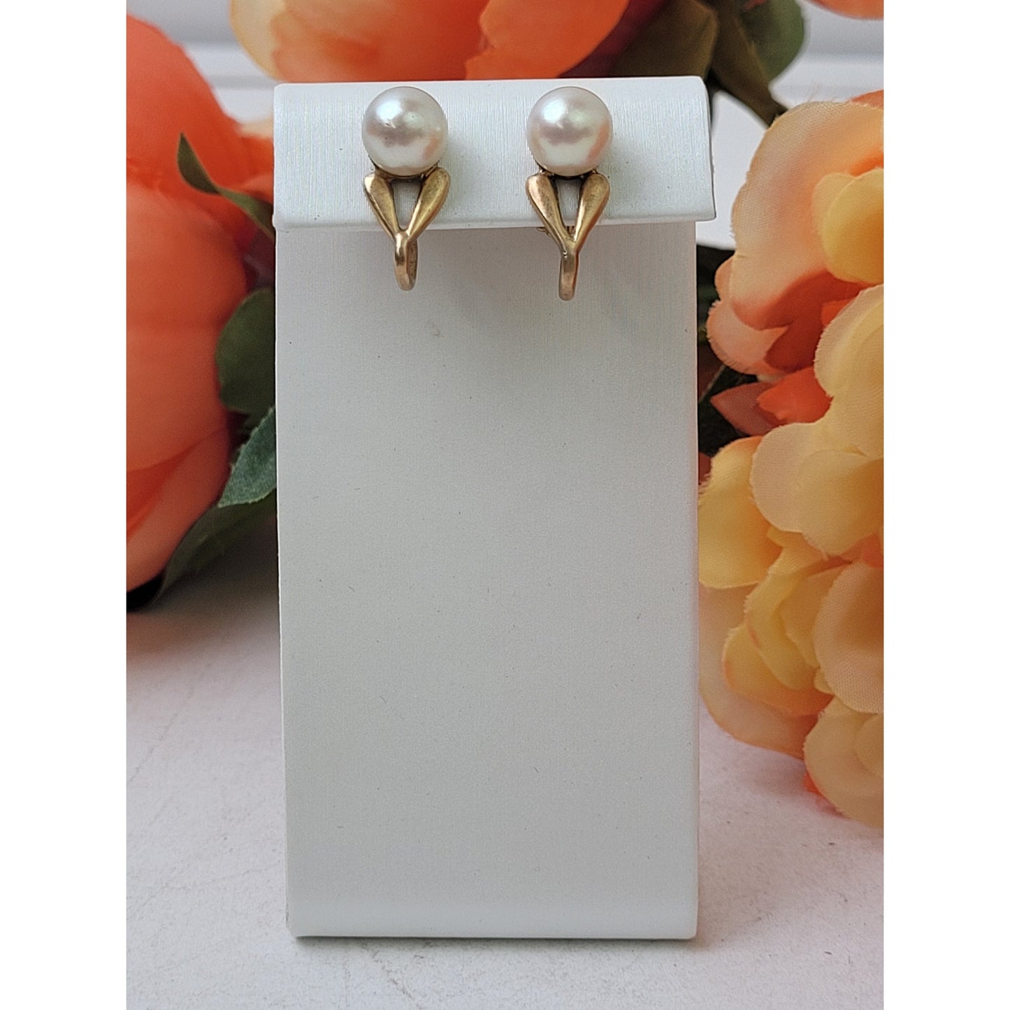 VTG 10K Yellow Gold Pearl Earrings w 14K Yellow Gold Screw Back Closure | 4.47 g