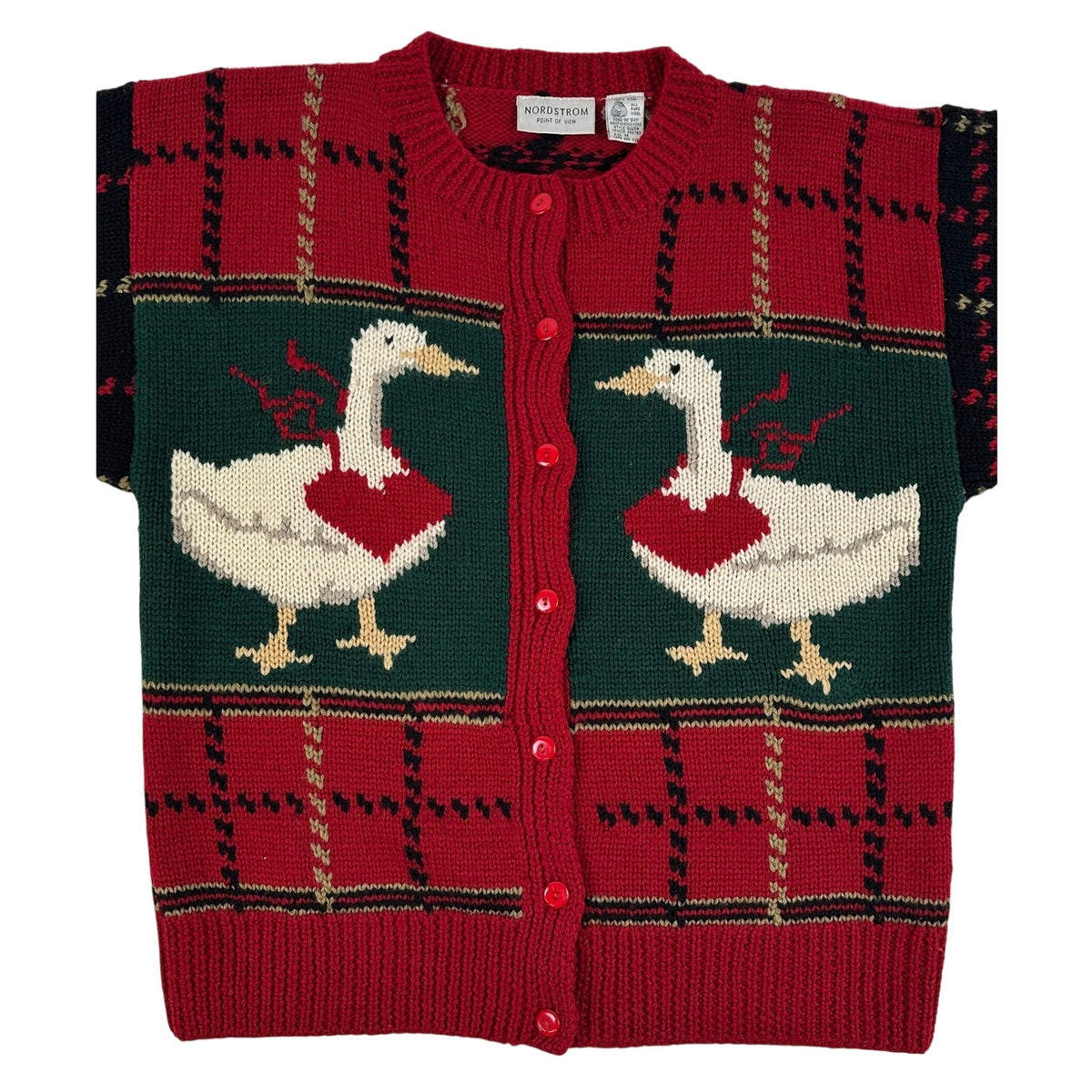 Vintage Nordstrom Point of View Plaid Goose Wool Cardigan Sweater Women's Sz M