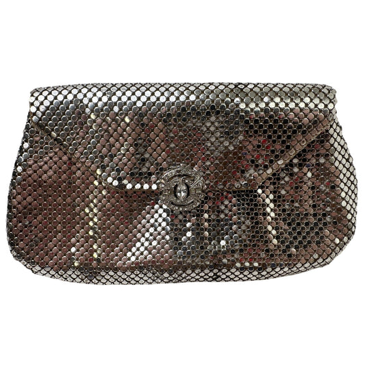 Vintage Whiting & Davis Silver Mesh Envelope Clutch W/ Art Deco Rhinestone Clasp