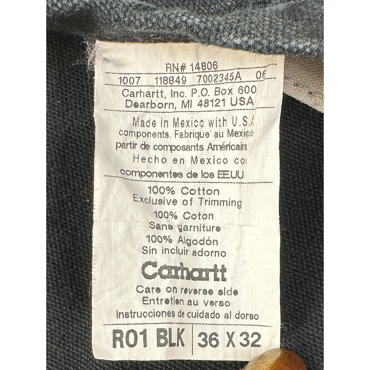 Carhartt R01 BLK Double-Knee Duck Bib Overalls Men's Sz 36x32