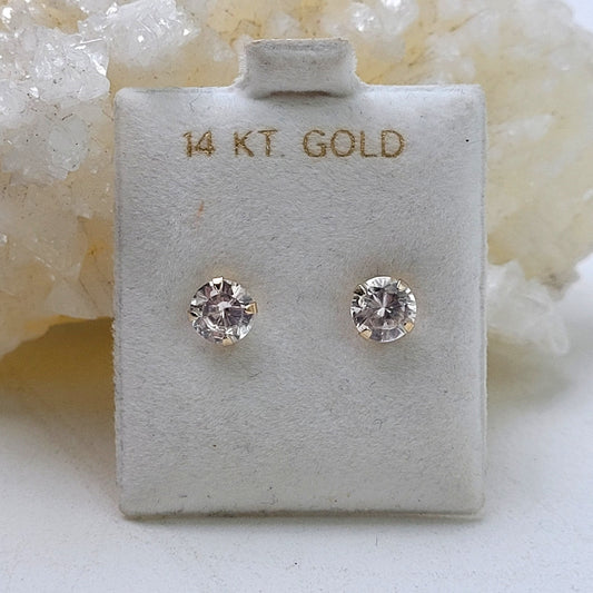 14K Yellow Gold Cub Zirconia 6mm Sparkling Stud Earrings Stamped 585