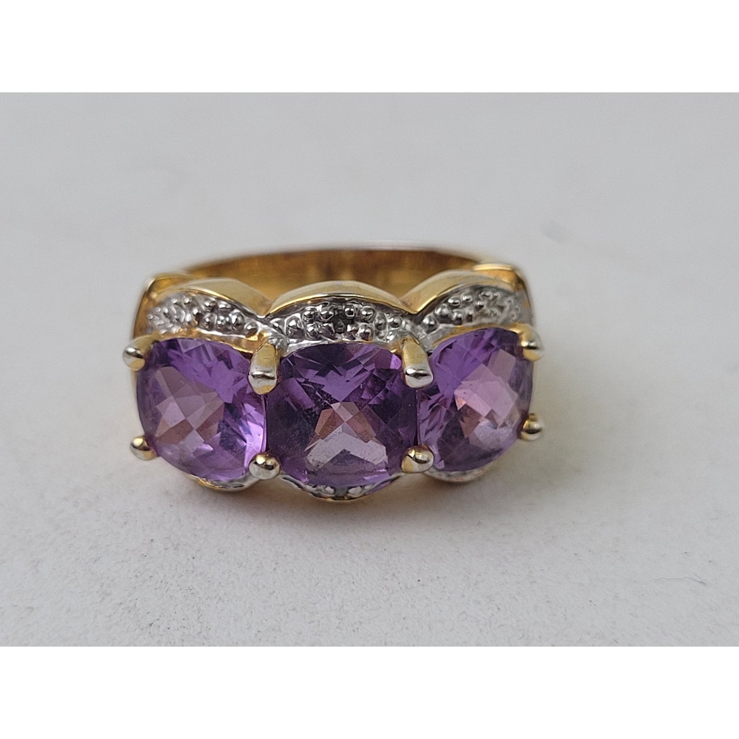 925 Sterling Silver 3-Stone Amethyst Cocktail Statement Ring Sz 4.75