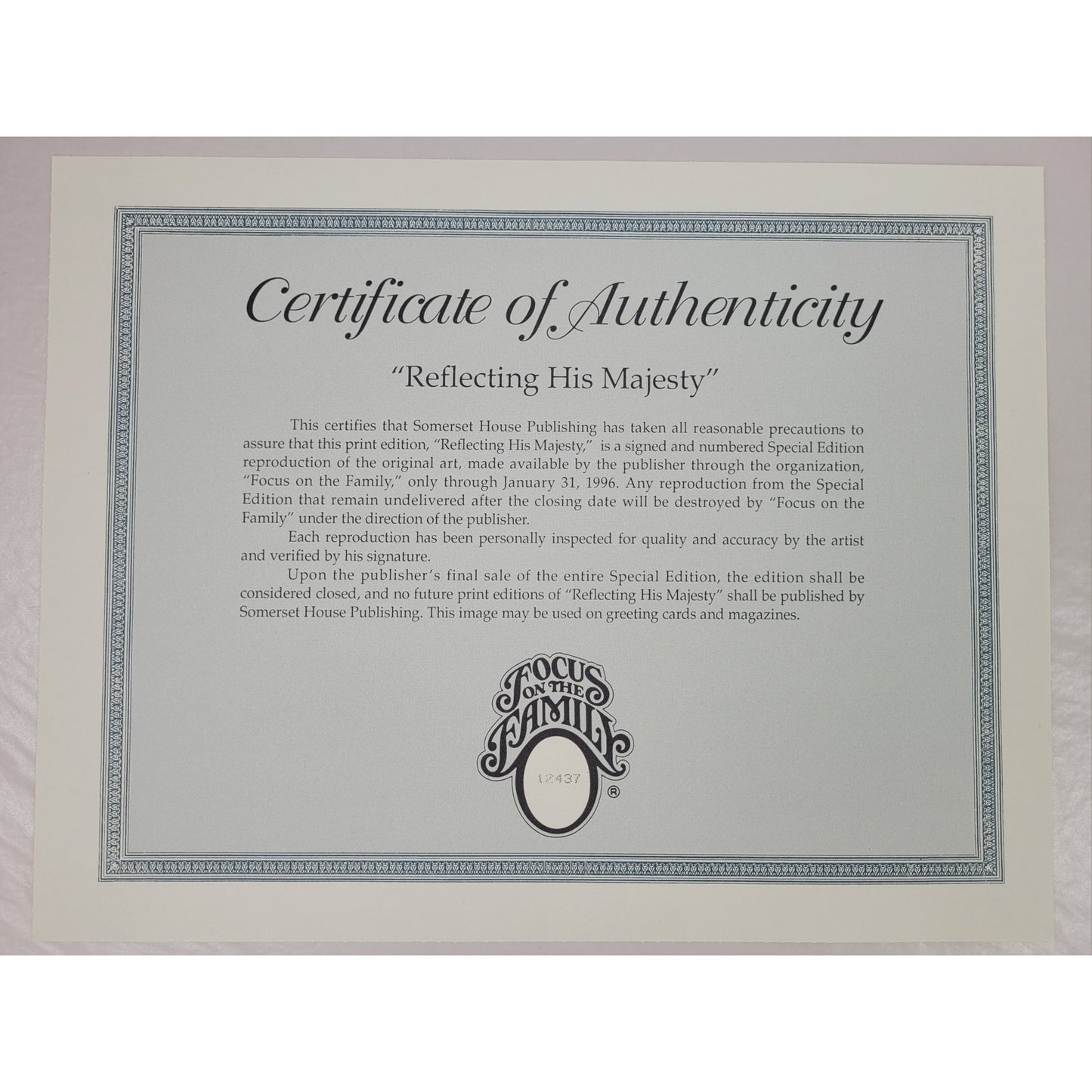 VTG 1995 G. Harvey Reflecting His Majesty Paper Art Print w COA Limited Edition