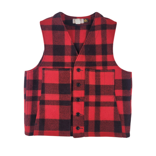 VTG 80s Filson Mackinaw Wool Vest Red & Black Buffalo Plaid Pattern Men's Sz 44