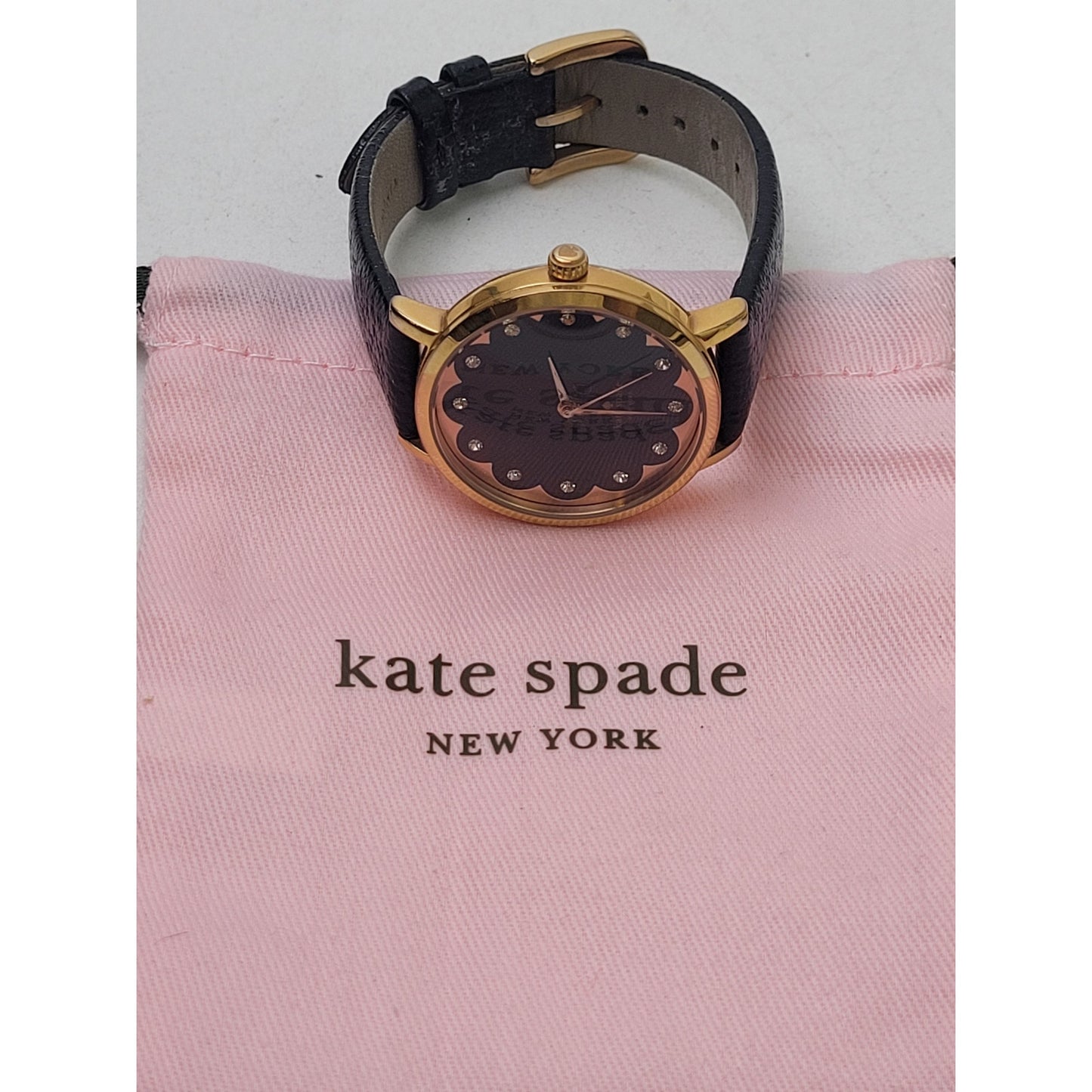 Kate Spade New York Gold-Tone Watch Black Face Black Leather Band