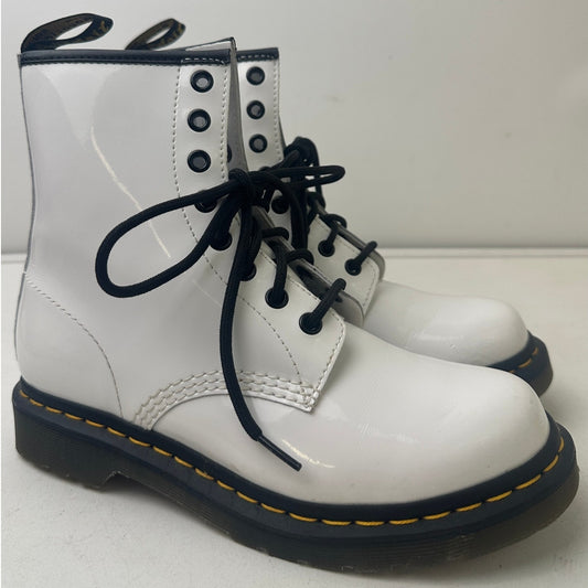 Dr. Martens 1460 White Patent Lamper Leather 8-Eye Combat Boots Women's Sz 7