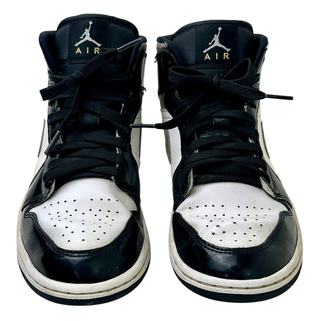 Nike Air Jordan 1 Mid SE Patent Black White Metallic Silver Men's Sz 8.5