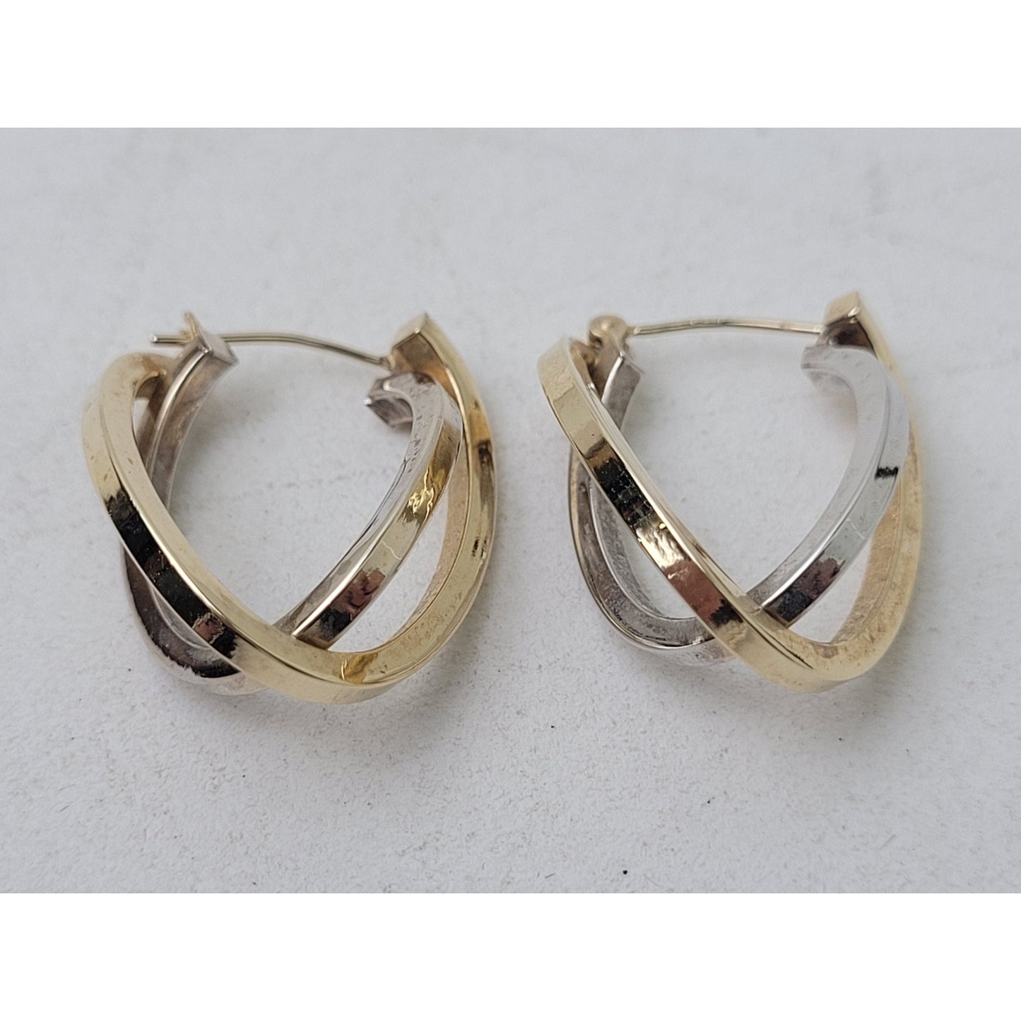 14K Yellow & White Gold Two-Tone Interlocking Crossover 1" Hoop Earrings