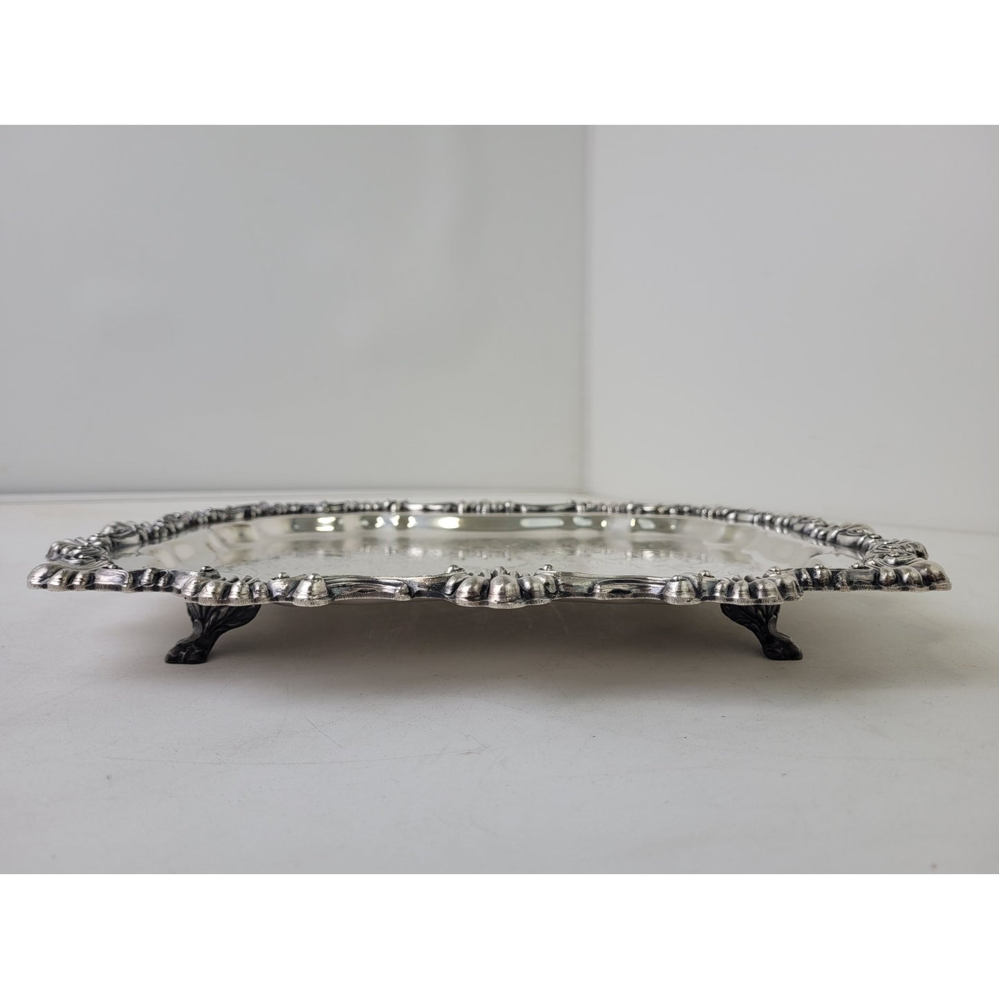Vintage F.B. Rogers 6720 Silver Plate on Copper Footed Tray Scalloped 14" x 11"