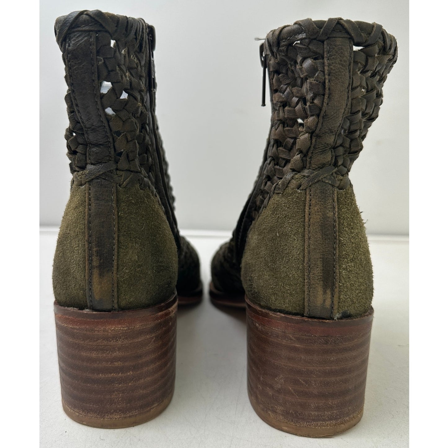 Free People In The Loop Woven Leather Olive Green Booties Women's Sz 9