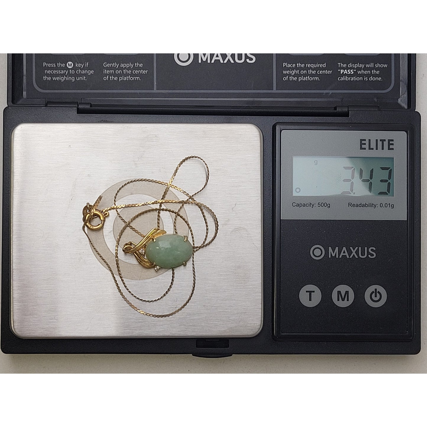 14K Yellow Gold Jade & Diamond Pendant on Flat Twisted Cable Chain Necklace