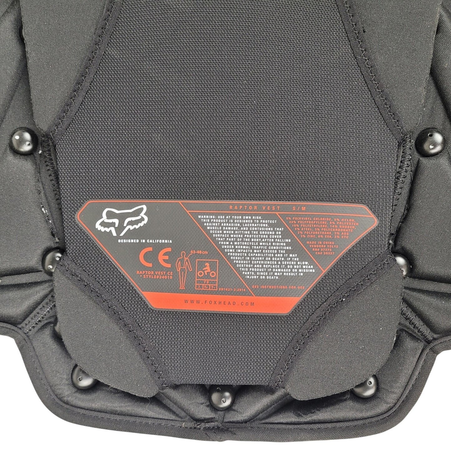 Fox Racing Raptor Vest CE Chest & Shoulder Guard Protector Motocross Sz S/M