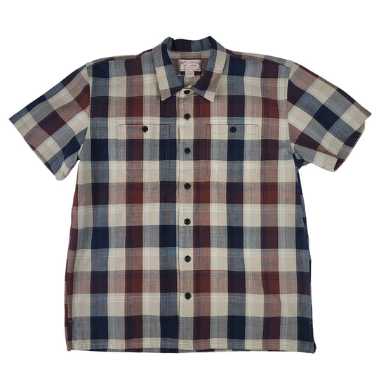 Filson Rustic Short Sleeve Camp Shirt 100% Cotton Blue & Red Plaid Sz L