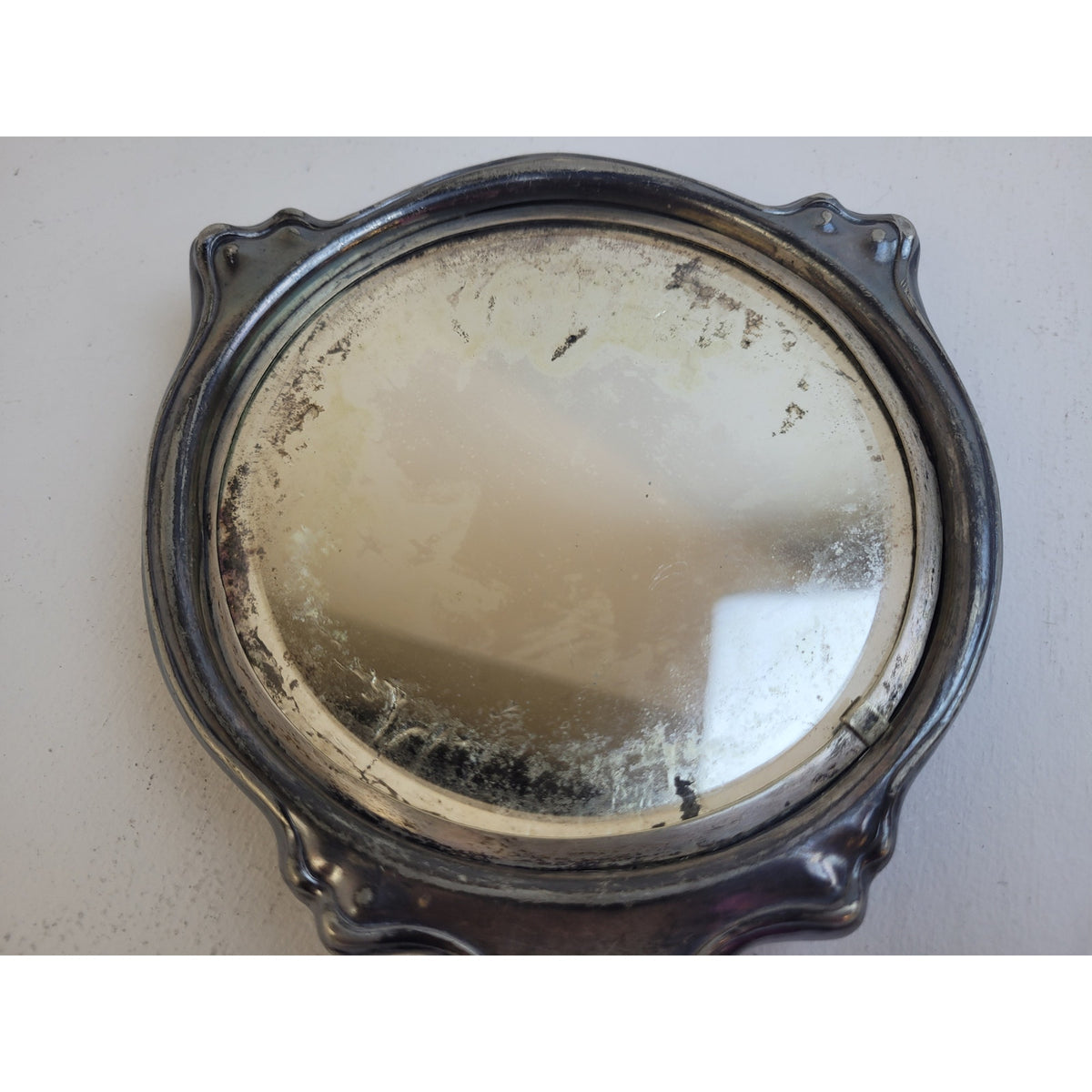 Antique Art Nouveau Silver-Plated Hand-Held Vanity Mirror Cupid & Arrow Design