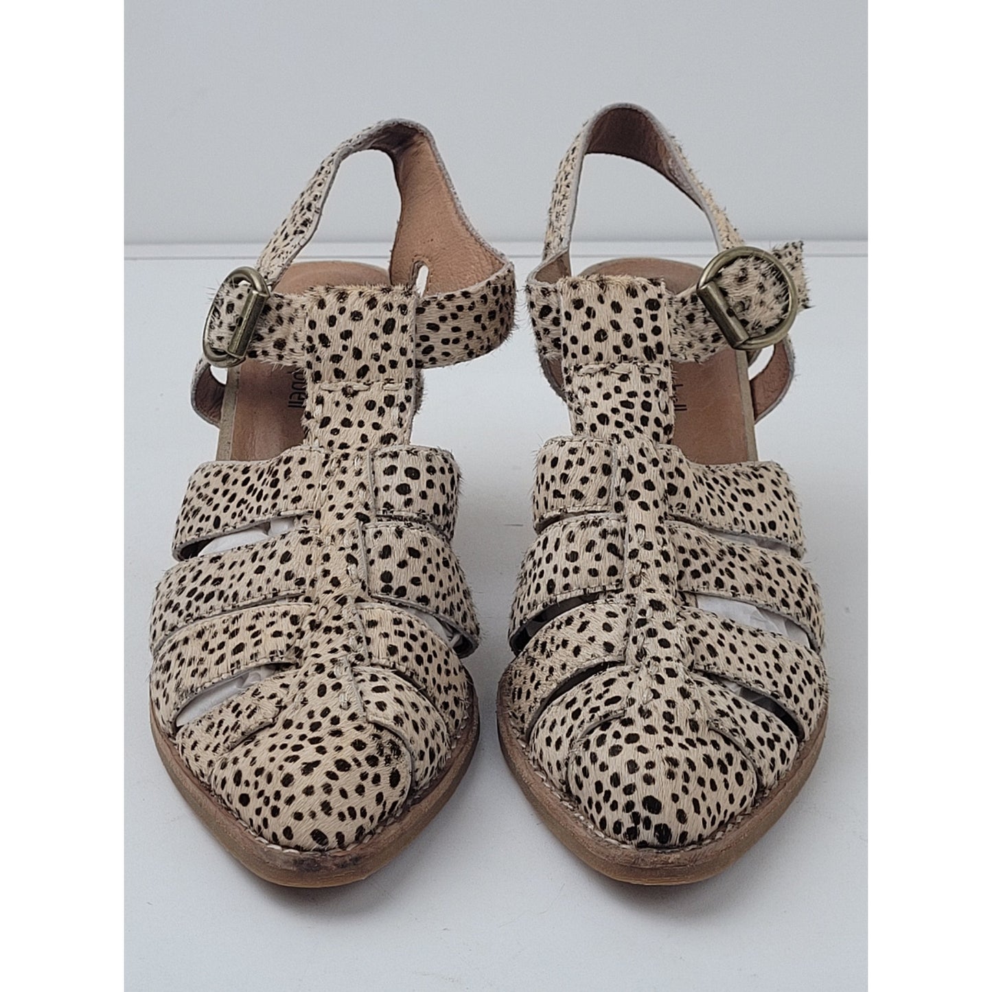 Jeffrey Campbell Leopard Print Calf Hair Strappy Bootie Heels Sz 6.5 EUC