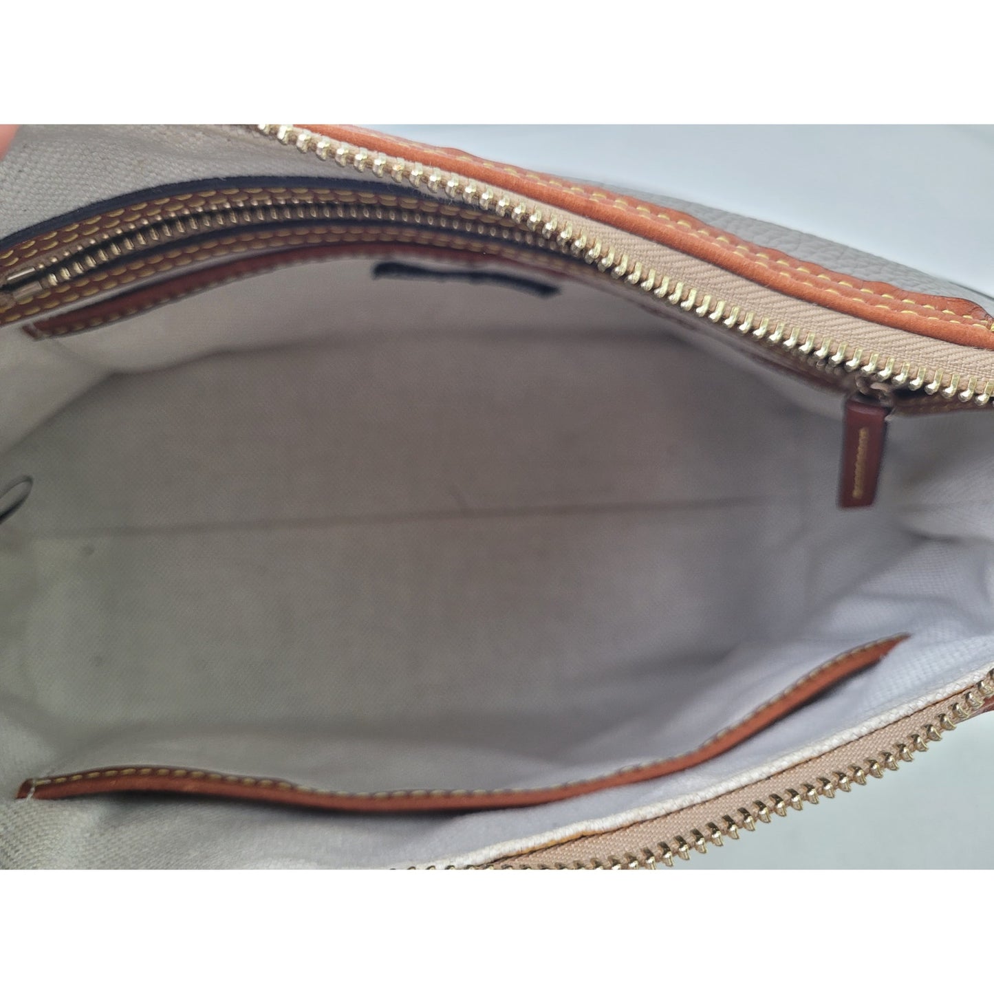 Dooney & Bourke Pebble Grain Small Hobo Shoulder Bag Taupe Body & Brown Trim