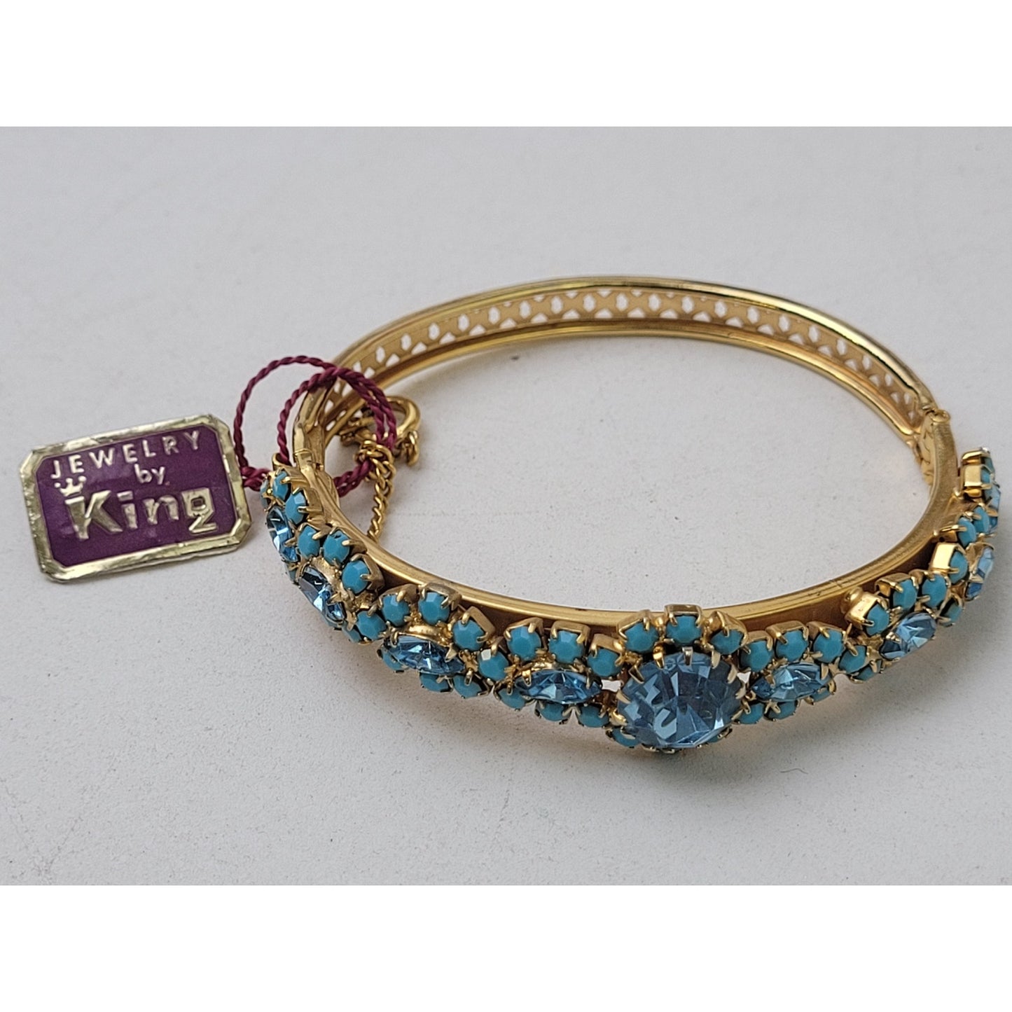 Vintage Blue Rhinestone and Gold-tone Metal Bracelet & Earrings Set