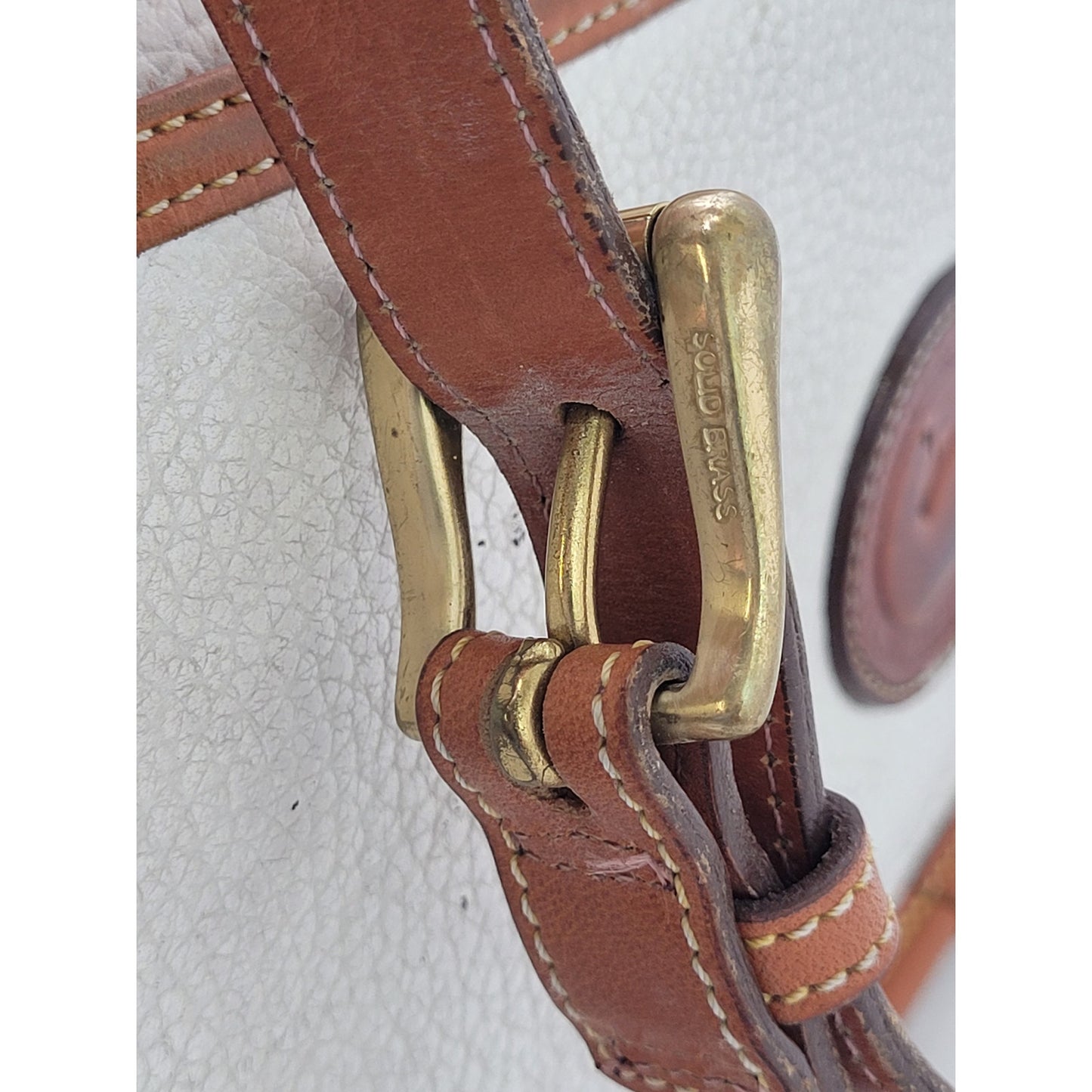 Vintage Dooney & Bourke Equestrian Crossbody Bag Pebbled White Brown Leather