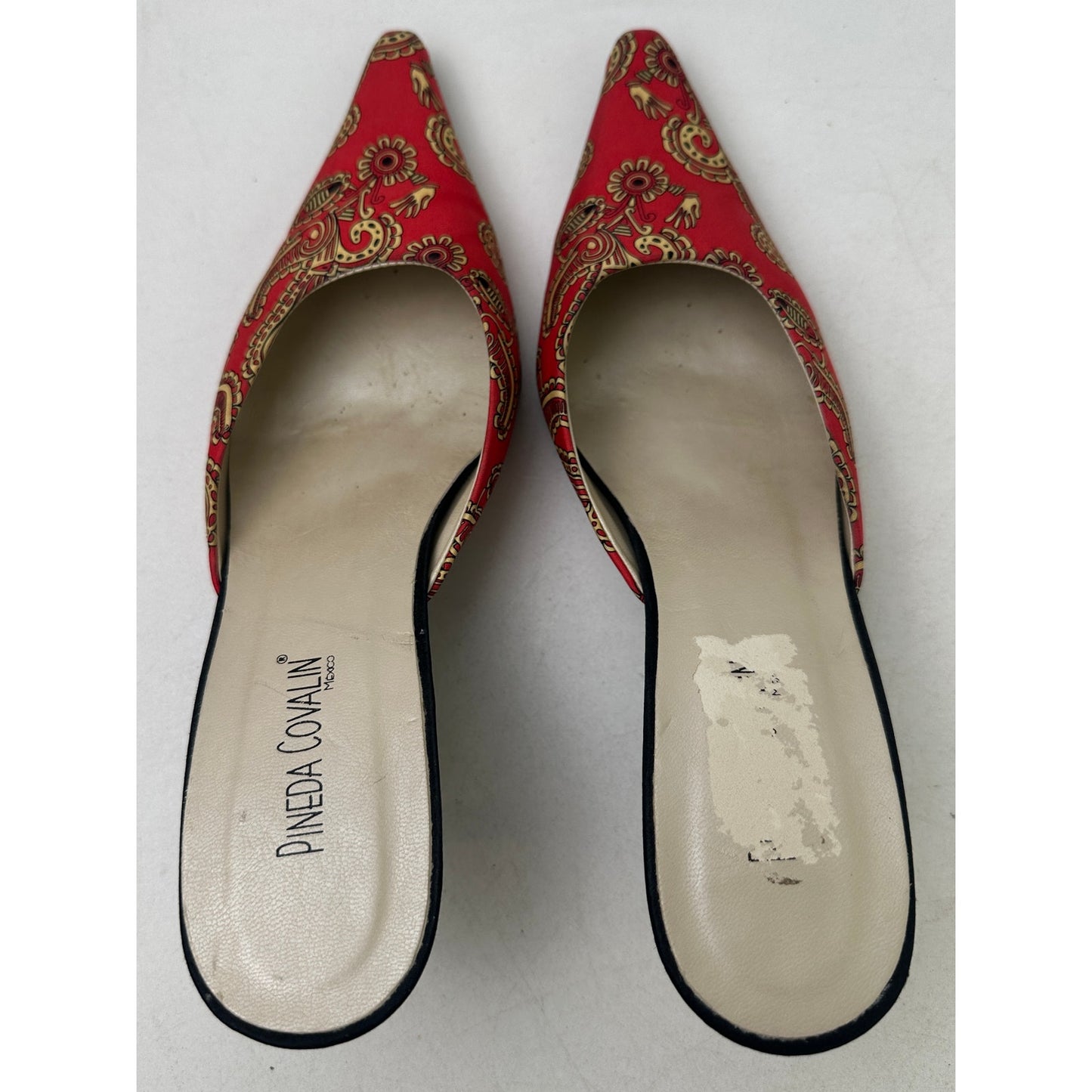 Vintage Pineda Covalin Red Paisley Kitten Heel Mules Women's Sz 7.5