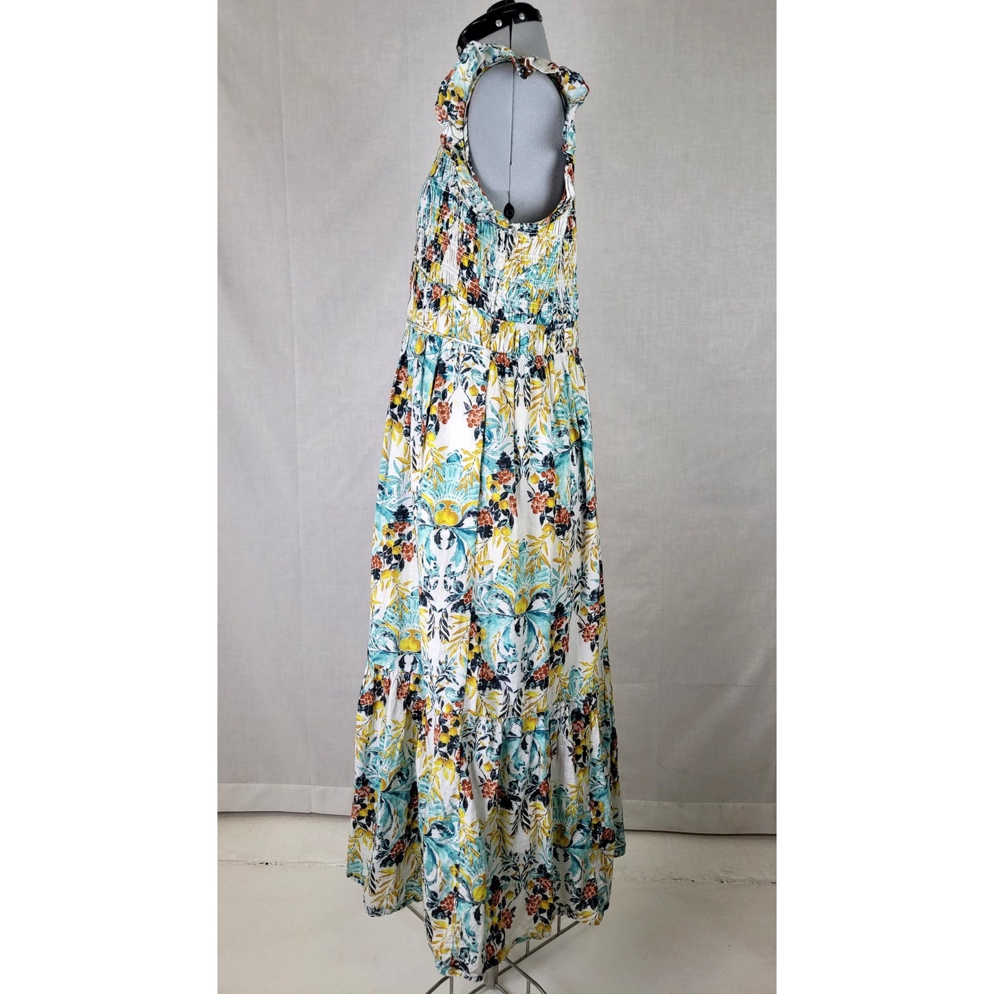 Anthropologie The Peregrine Midi Dress Floral Print Smocked Bodice Sz L