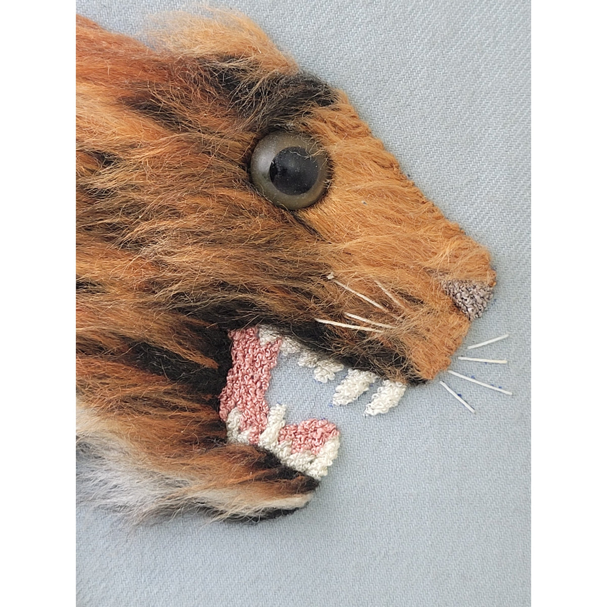 VTG 1960s Japanese Bunka Shisha Embroidered Picture Textured Tiger 19.5" x 15.5"