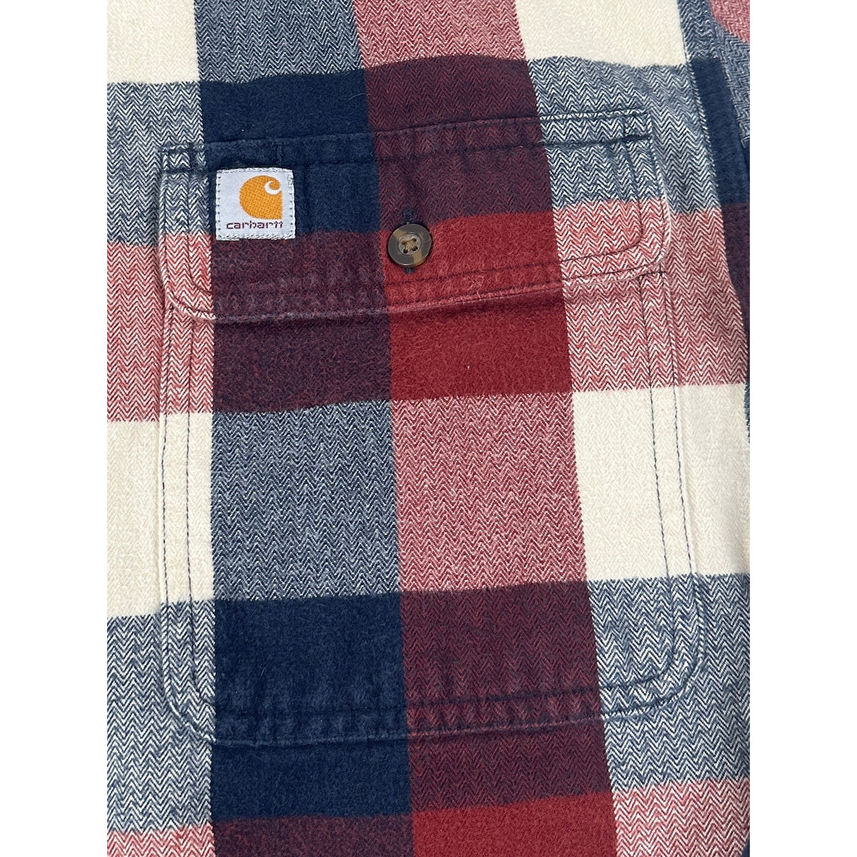 Carhartt Red/Blue/Cream Plaid Hubbard Heavyweight Flannel Plaid Shirt Men's Sz M