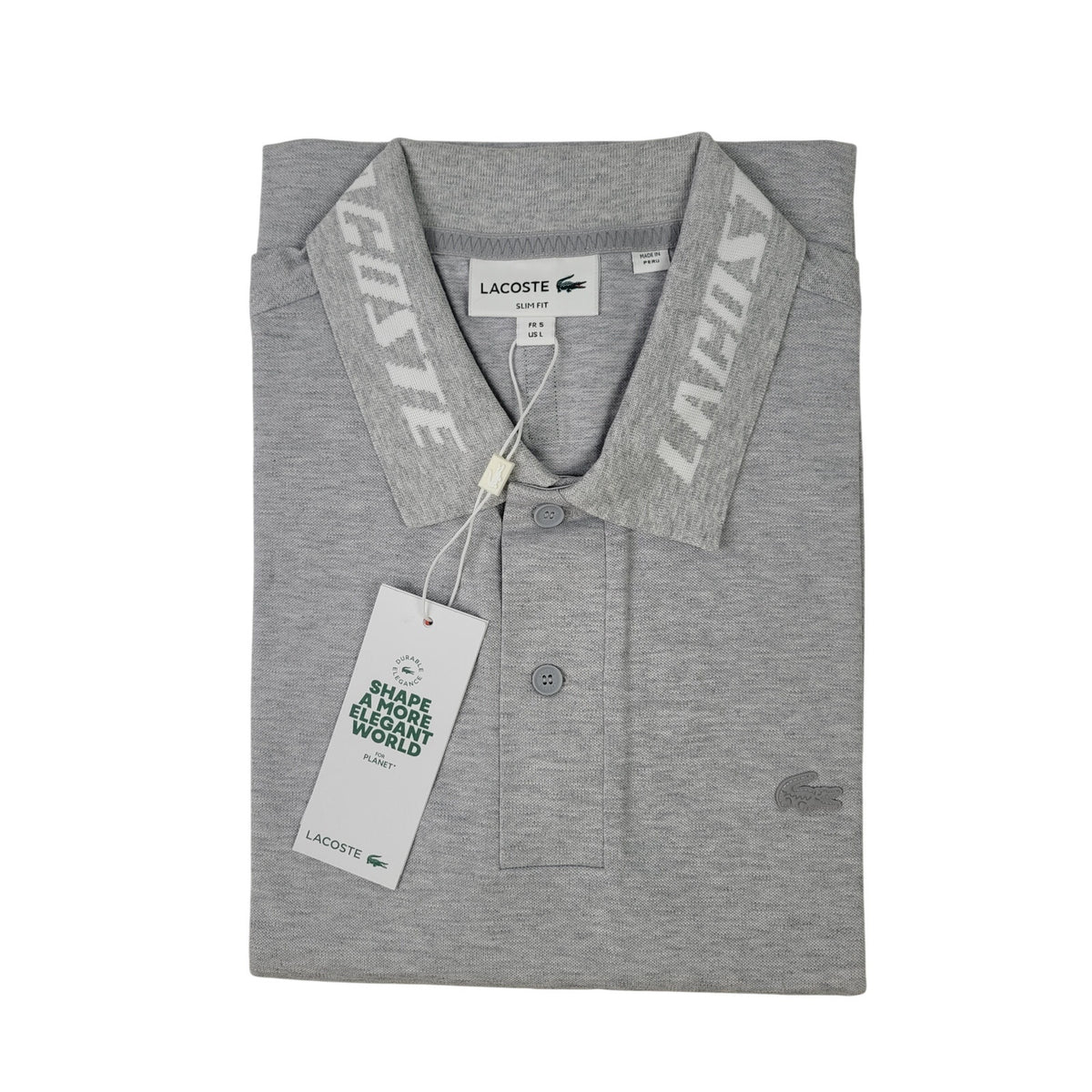 LACOSTE Men's Grey Slim Fit Polo Jacquard Collar Sz 5-L | Style # PH9642 CCA
