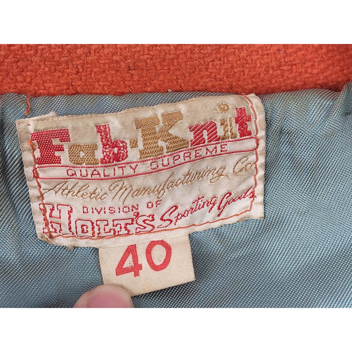 Vintage 1970s Fab-Knit Orange Varsity Jacket Wool w Leather Trim Men's Sz 40