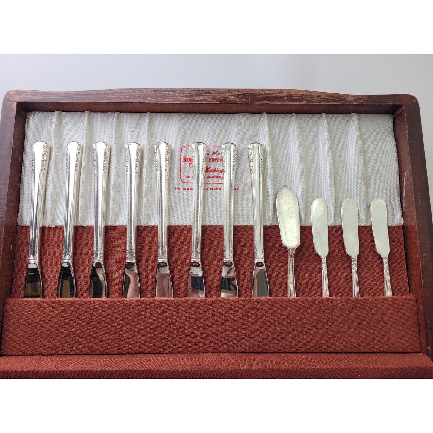 VTG Holmes & Edwards Inlaid Silverplate Flatware Set in Wooden Box | Set of 57