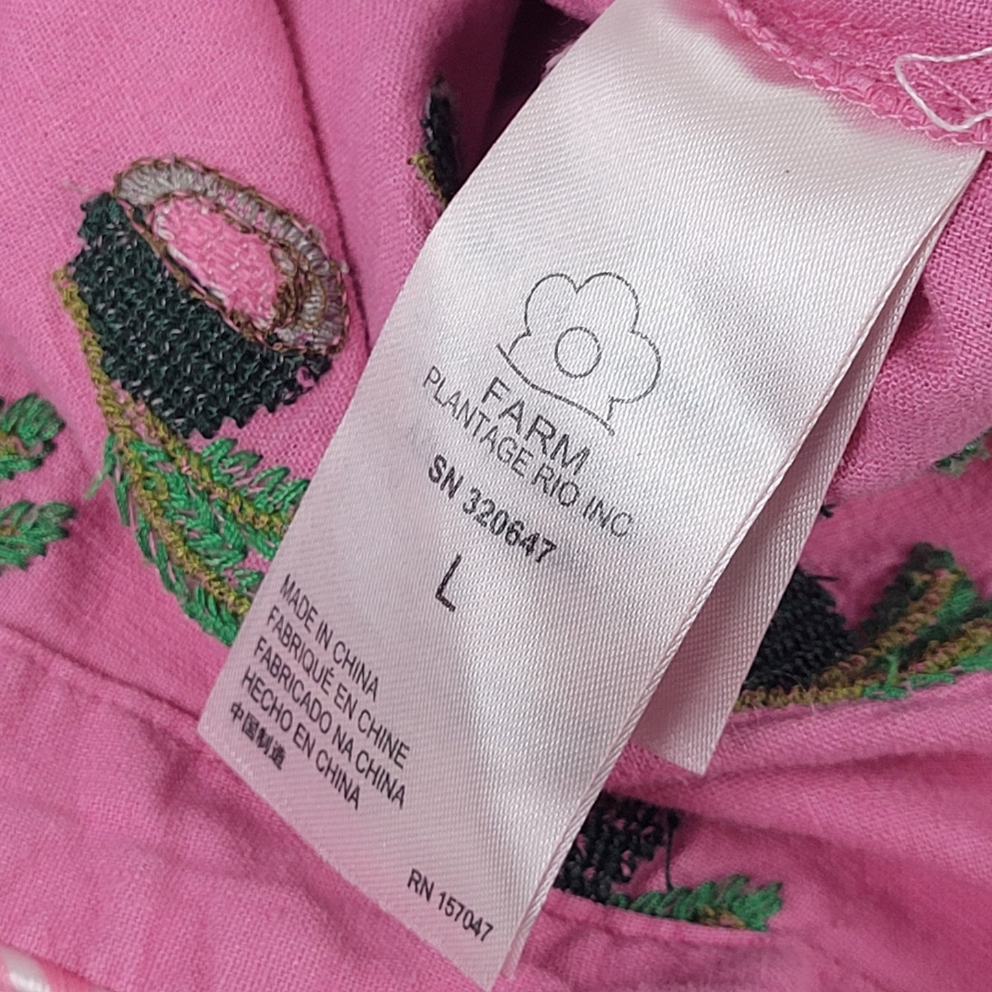 FARM Rio Cross Stitch Coconut Romper Pink Mother-of-Pearl Buttons Sz L