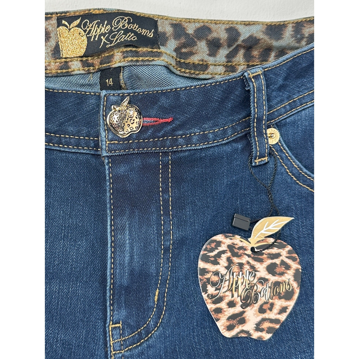 Apple Bottoms x Latto Cheetah Print Back Pocket Bootcut Jeans Women's Sz 14